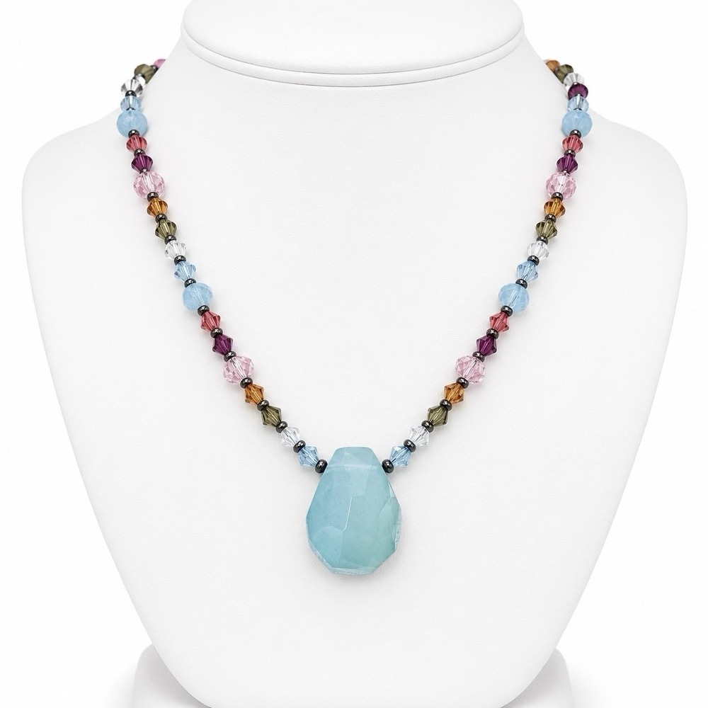 Emily Ray 925 Necklace Earrings Set Multicolor Crystal Aqua Pendant